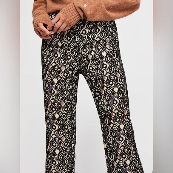 Free People Mod Crop Bootcut Pants in Metallic Black Geometric - Picture 6 of 16